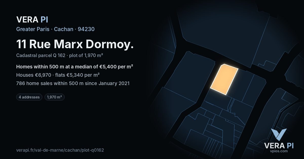 11 Rue Marx Dormoy, Cachan at night – the plot lit, the parcels around coloured by the prices near them
