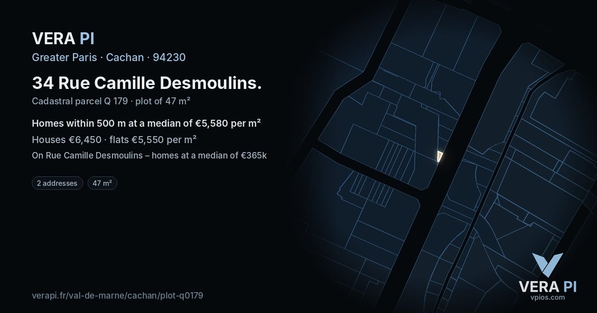 34 Rue Camille Desmoulins, Cachan at night – the plot lit, the parcels around coloured by the prices near them