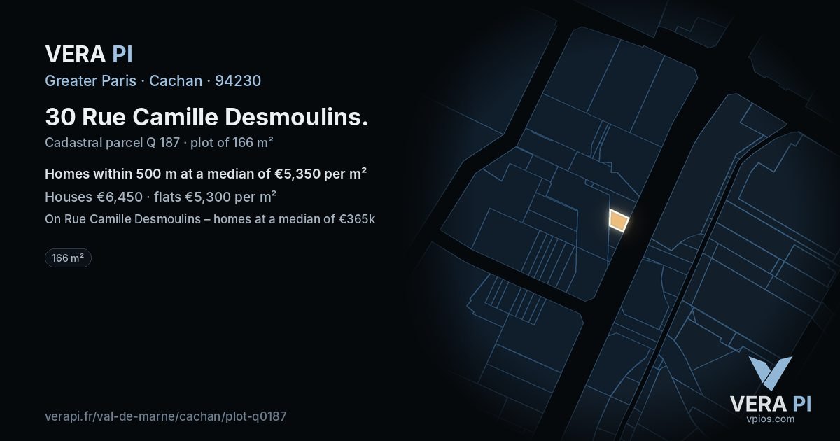 30 Rue Camille Desmoulins, Cachan at night – the plot lit, the parcels around coloured by the prices near them