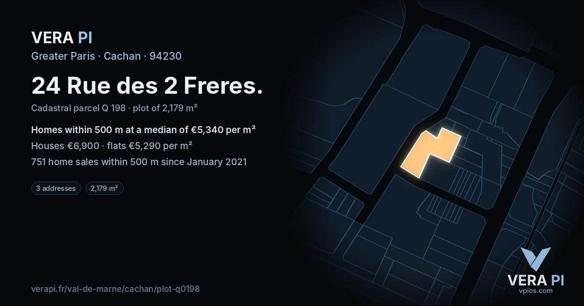 24 Rue des 2 Freres, Cachan at night – the plot lit, the parcels around coloured by the prices near them