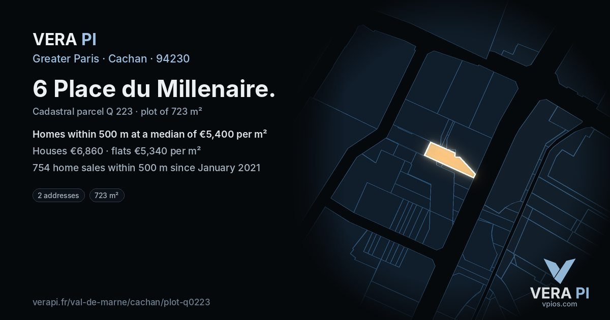 6 Place du Millenaire, Cachan at night – the plot lit, the parcels around coloured by the prices near them