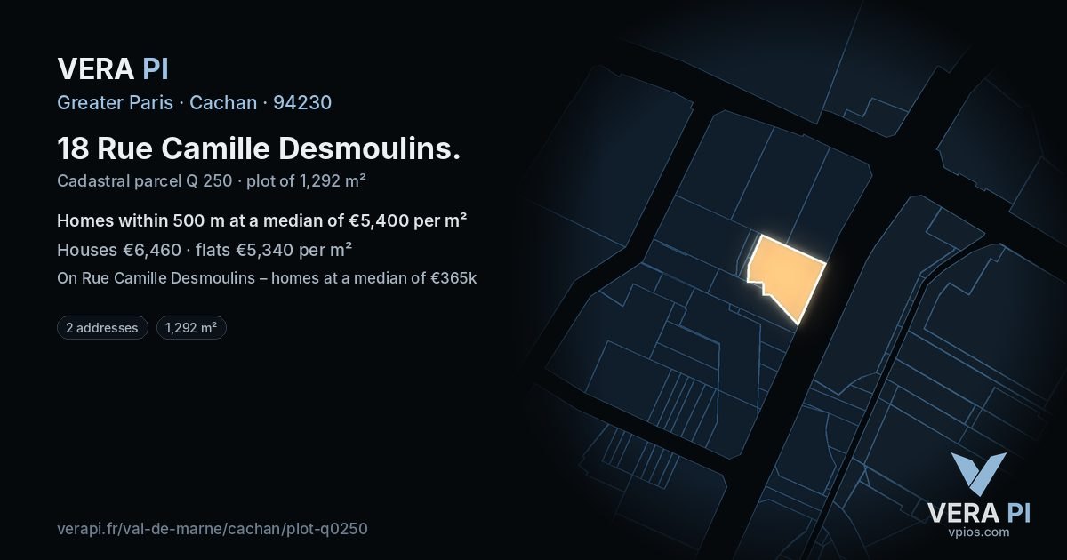 18 Rue Camille Desmoulins, Cachan at night – the plot lit, the parcels around coloured by the prices near them