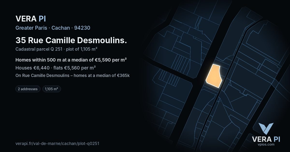35 Rue Camille Desmoulins, Cachan at night – the plot lit, the parcels around coloured by the prices near them