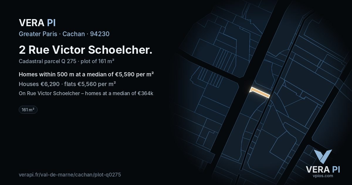 2 Rue Victor Schoelcher, Cachan at night – the plot lit, the parcels around coloured by the prices near them
