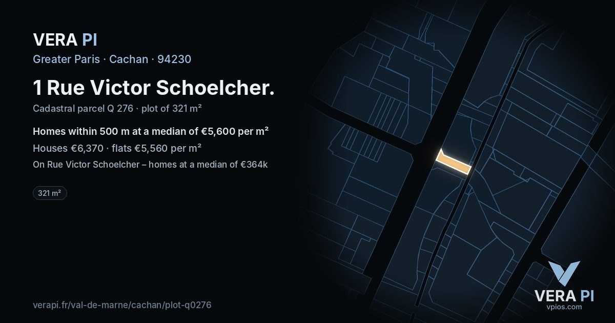 1 Rue Victor Schoelcher, Cachan at night – the plot lit, the parcels around coloured by the prices near them