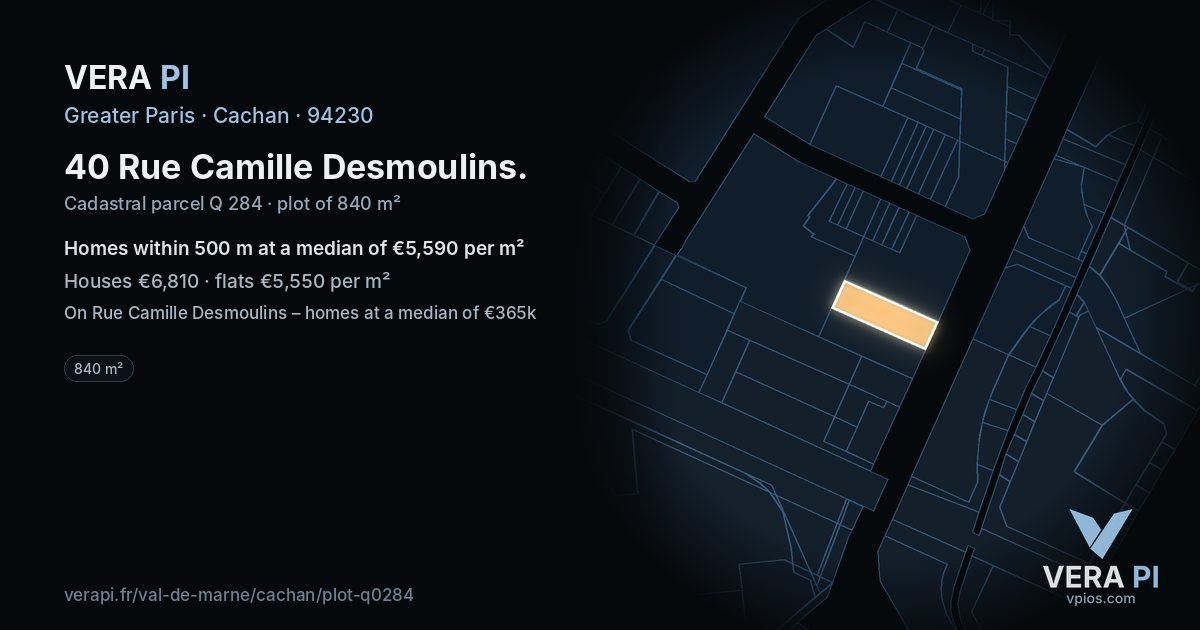 40 Rue Camille Desmoulins, Cachan at night – the plot lit, the parcels around coloured by the prices near them