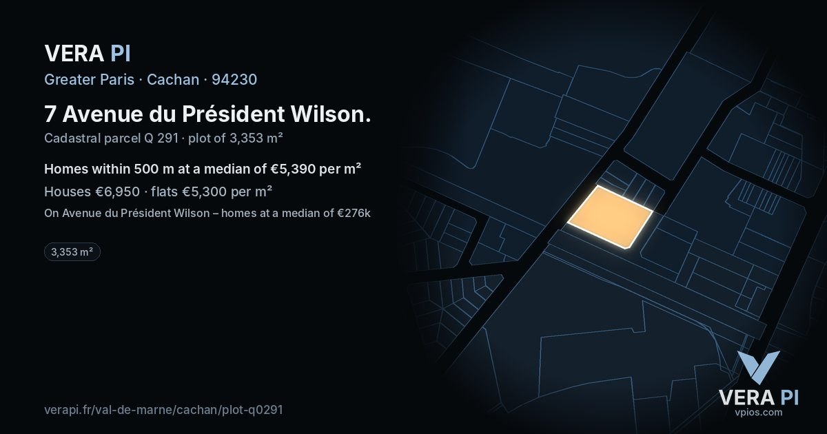 7 Avenue du Président Wilson, Cachan at night – the plot lit, the parcels around coloured by the prices near them