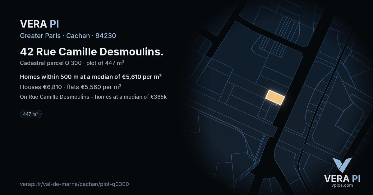 42 Rue Camille Desmoulins, Cachan at night – the plot lit, the parcels around coloured by the prices near them