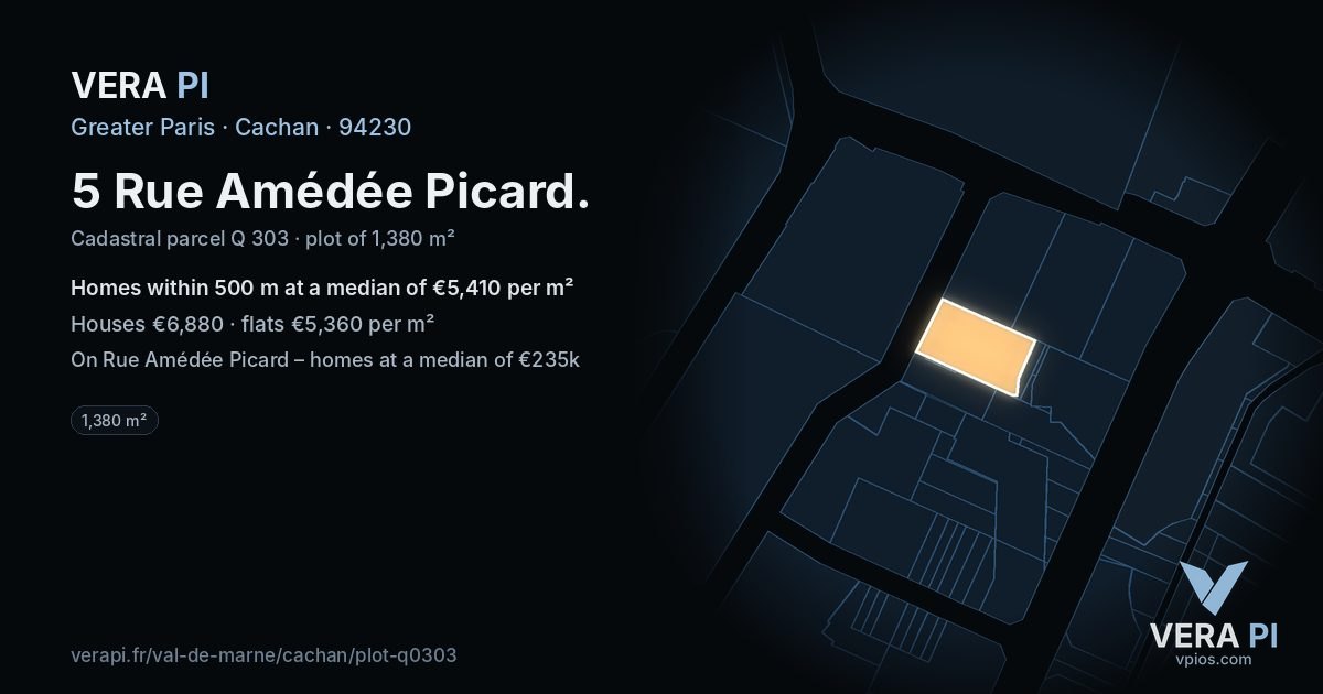 5 Rue Amédée Picard, Cachan at night – the plot lit, the parcels around coloured by the prices near them