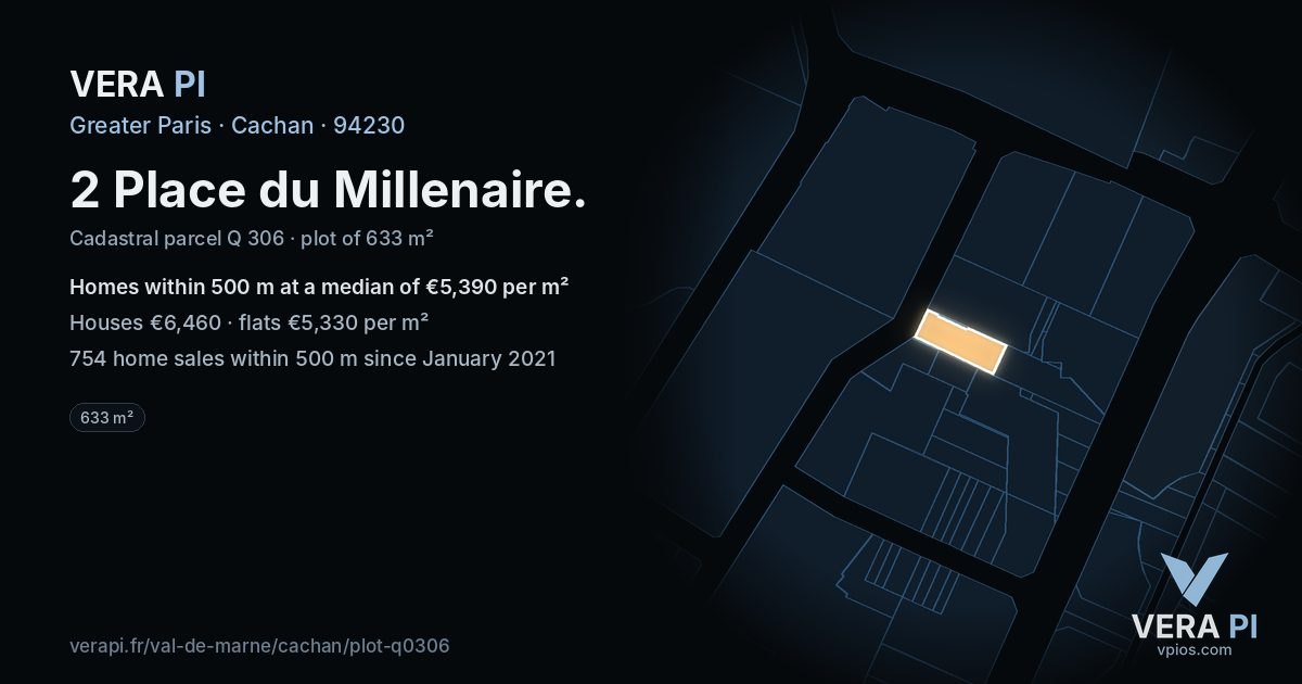 2 Place du Millenaire, Cachan at night – the plot lit, the parcels around coloured by the prices near them