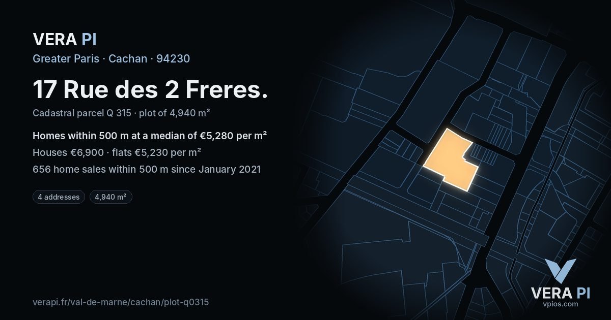 17 Rue des 2 Freres, Cachan at night – the plot lit, the parcels around coloured by the prices near them