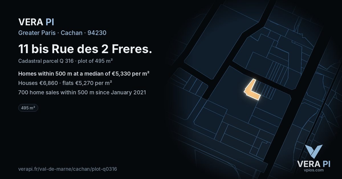 11 bis Rue des 2 Freres, Cachan at night – the plot lit, the parcels around coloured by the prices near them