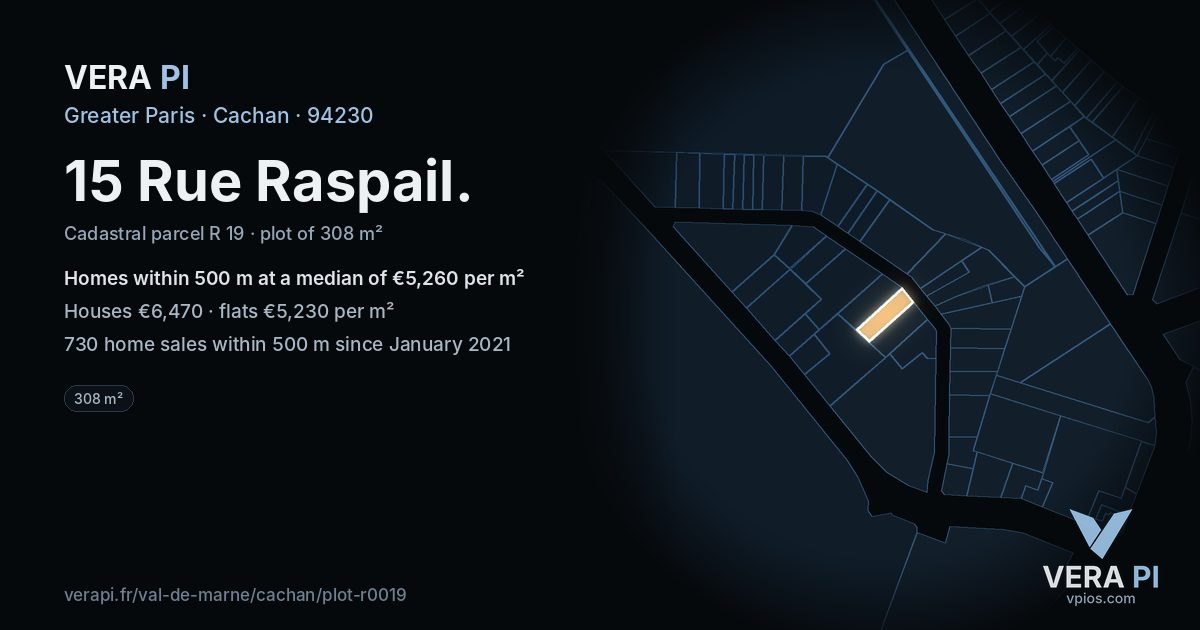 15 Rue Raspail, Cachan at night – the plot lit, the parcels around coloured by the prices near them
