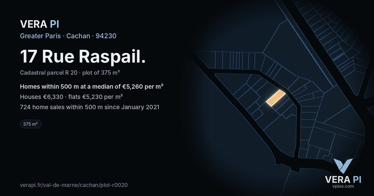 17 Rue Raspail, Cachan at night – the plot lit, the parcels around coloured by the prices near them