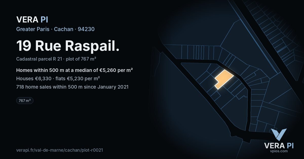 19 Rue Raspail, Cachan at night – the plot lit, the parcels around coloured by the prices near them