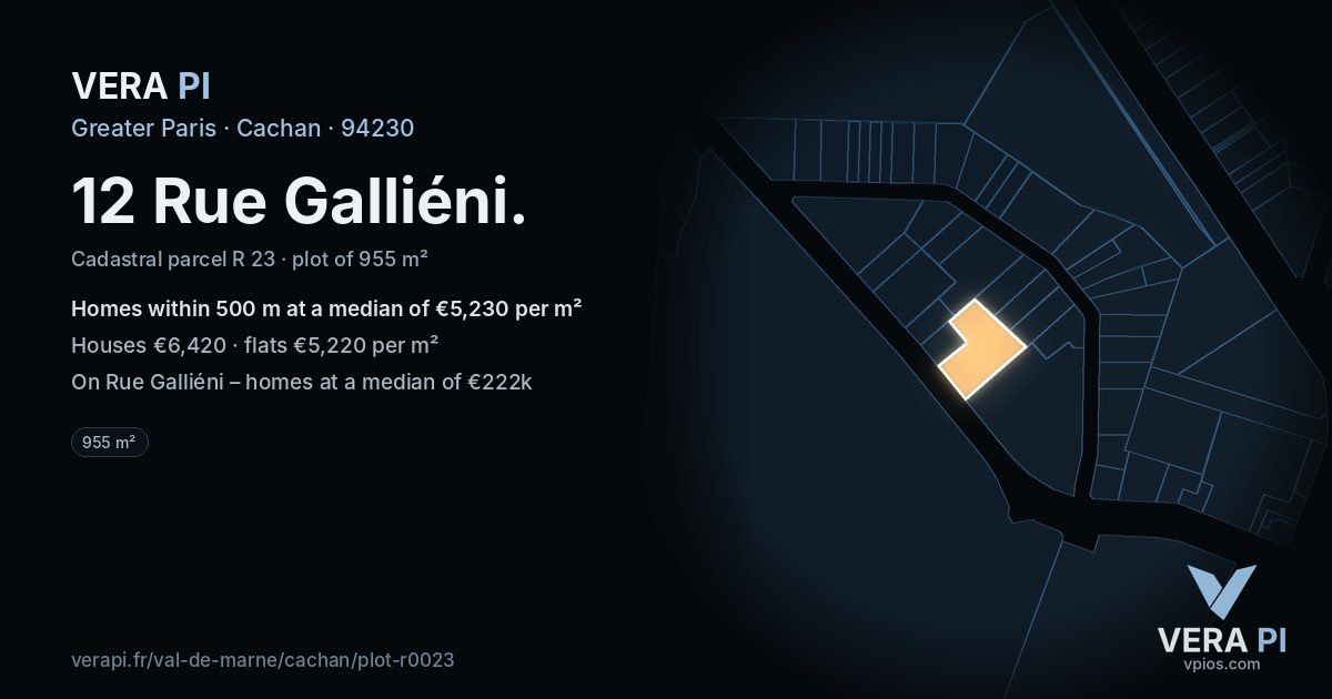 12 Rue Galliéni, Cachan at night – the plot lit, the parcels around coloured by the prices near them