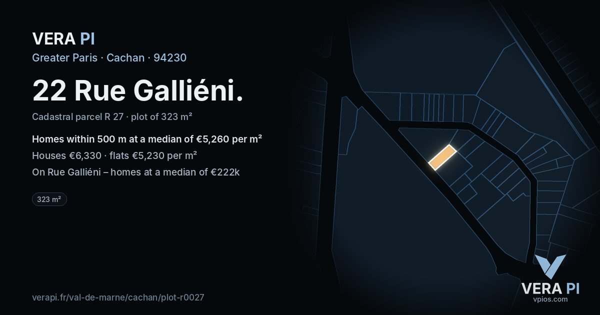 22 Rue Galliéni, Cachan at night – the plot lit, the parcels around coloured by the prices near them