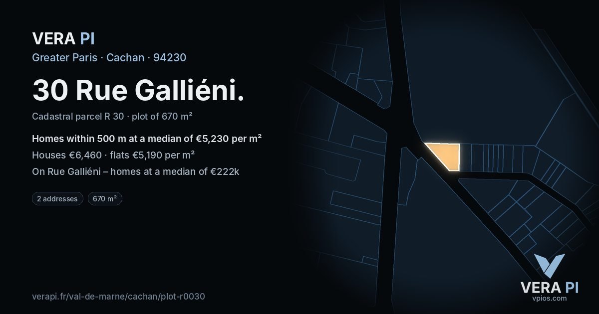 30 Rue Galliéni, Cachan at night – the plot lit, the parcels around coloured by the prices near them