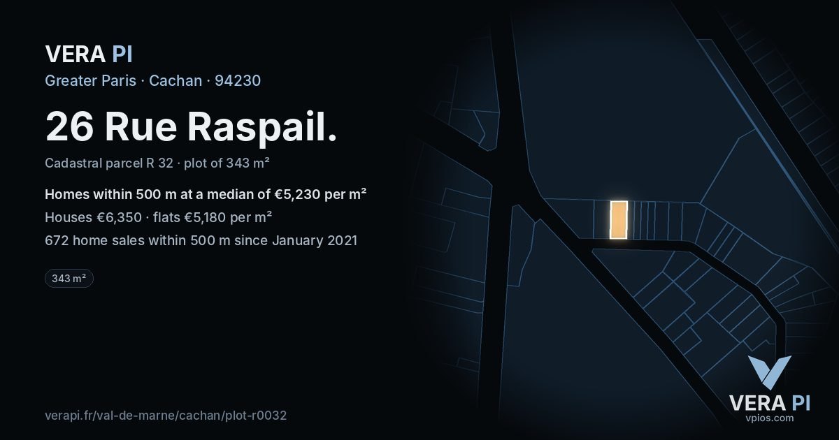 26 Rue Raspail, Cachan at night – the plot lit, the parcels around coloured by the prices near them