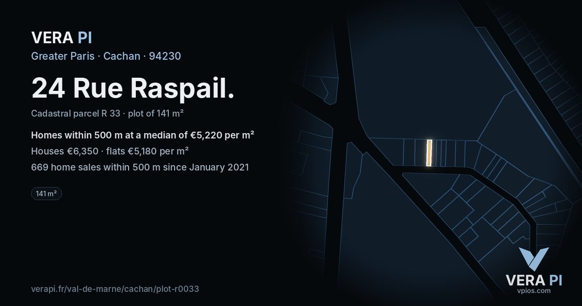24 Rue Raspail, Cachan at night – the plot lit, the parcels around coloured by the prices near them