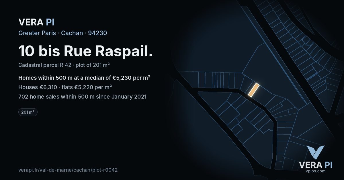 10 bis Rue Raspail, Cachan at night – the plot lit, the parcels around coloured by the prices near them