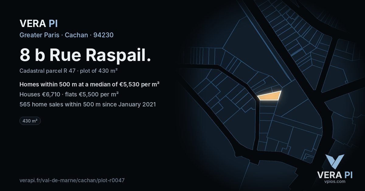 8 b Rue Raspail, Cachan at night – the plot lit, the parcels around coloured by the prices near them