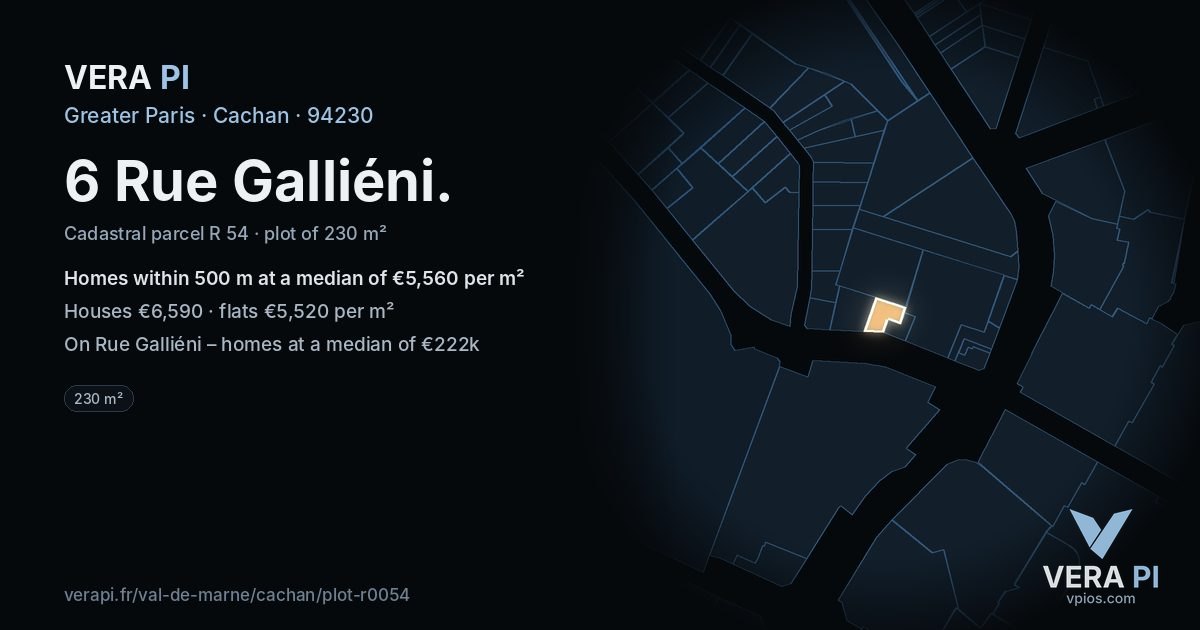 6 Rue Galliéni, Cachan at night – the plot lit, the parcels around coloured by the prices near them