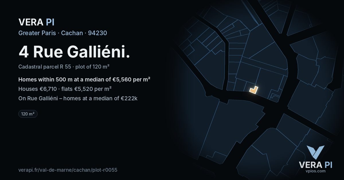 4 Rue Galliéni, Cachan at night – the plot lit, the parcels around coloured by the prices near them