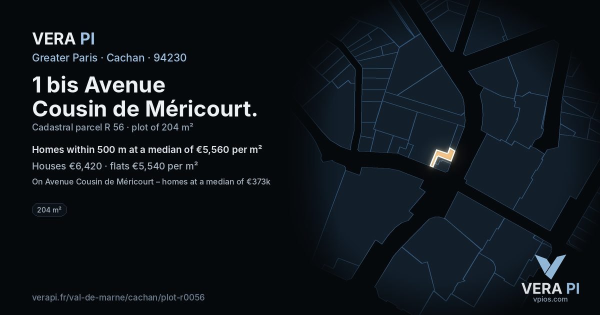 1 bis Avenue Cousin de Méricourt, Cachan at night – the plot lit, the parcels around coloured by the prices near them