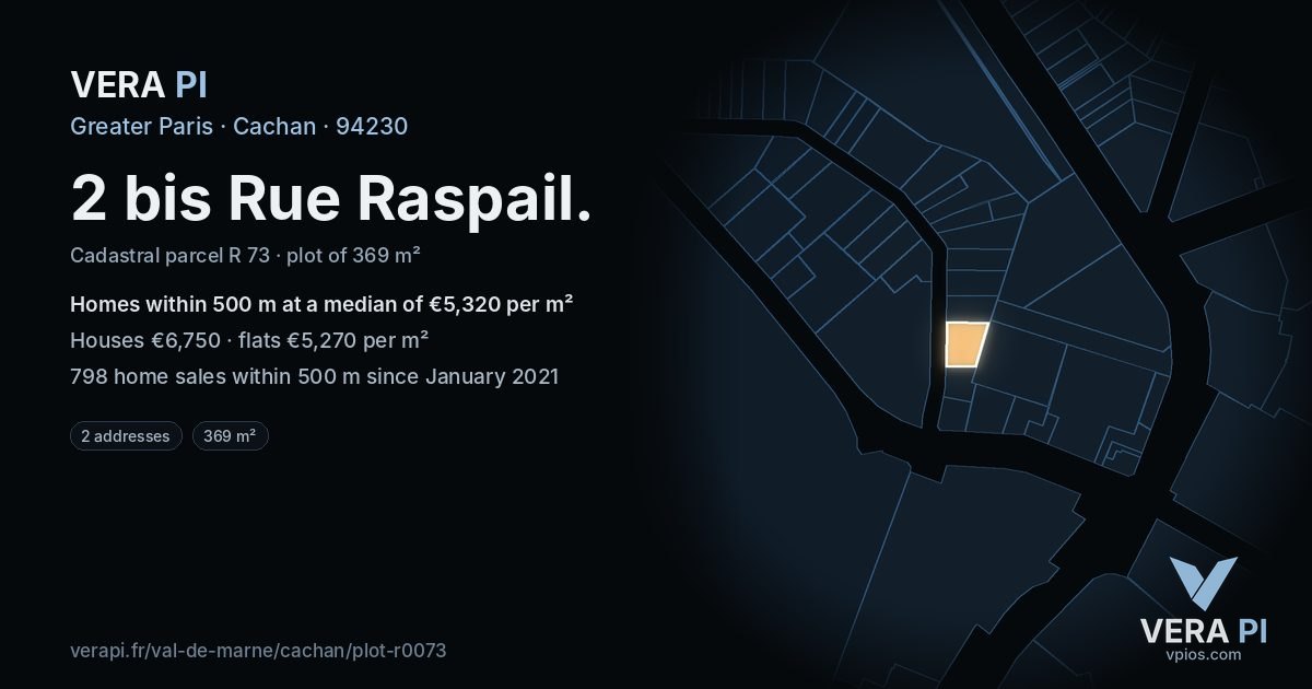 2 bis Rue Raspail, Cachan at night – the plot lit, the parcels around coloured by the prices near them