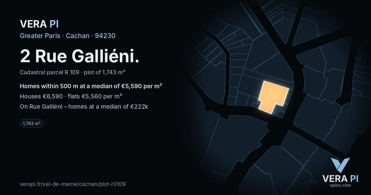 2 Rue Galliéni, Cachan at night – the plot lit, the parcels around coloured by the prices near them