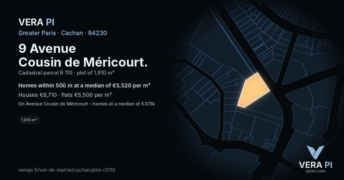 9 Avenue Cousin de Méricourt, Cachan at night – the plot lit, the parcels around coloured by the prices near them