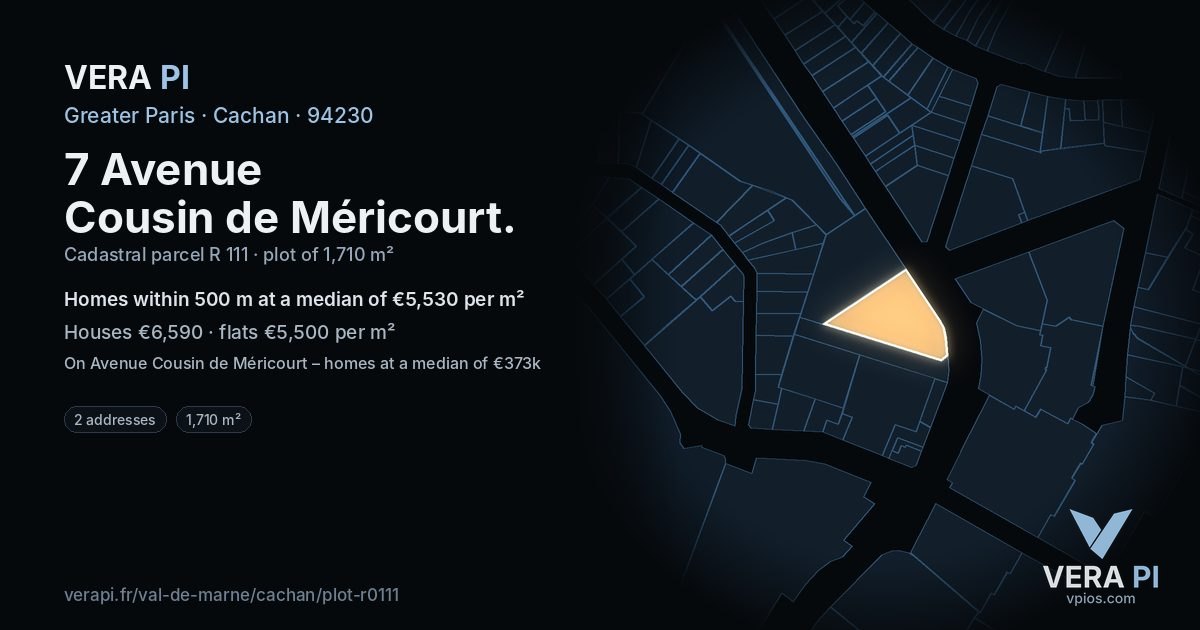 7 Avenue Cousin de Méricourt, Cachan at night – the plot lit, the parcels around coloured by the prices near them