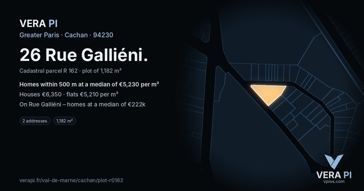 26 Rue Galliéni, Cachan at night – the plot lit, the parcels around coloured by the prices near them