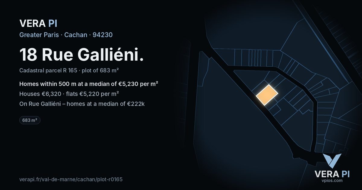18 Rue Galliéni, Cachan at night – the plot lit, the parcels around coloured by the prices near them