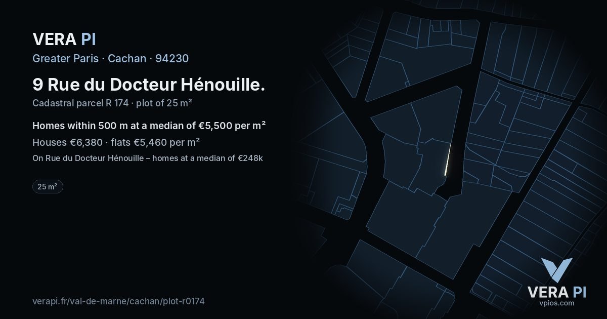 9 Rue du Docteur Hénouille, Cachan at night – the plot lit, the parcels around coloured by the prices near them