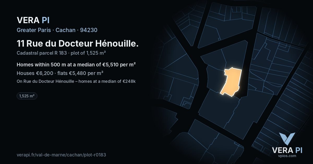 11 Rue du Docteur Hénouille, Cachan at night – the plot lit, the parcels around coloured by the prices near them