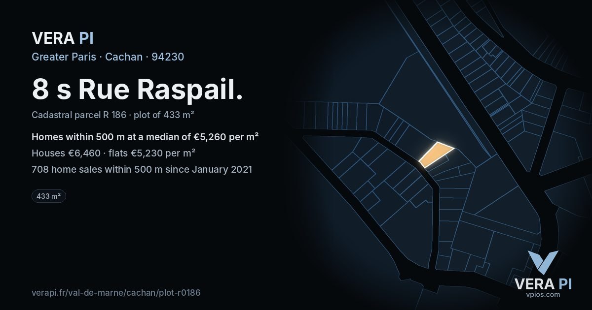 8 s Rue Raspail, Cachan at night – the plot lit, the parcels around coloured by the prices near them