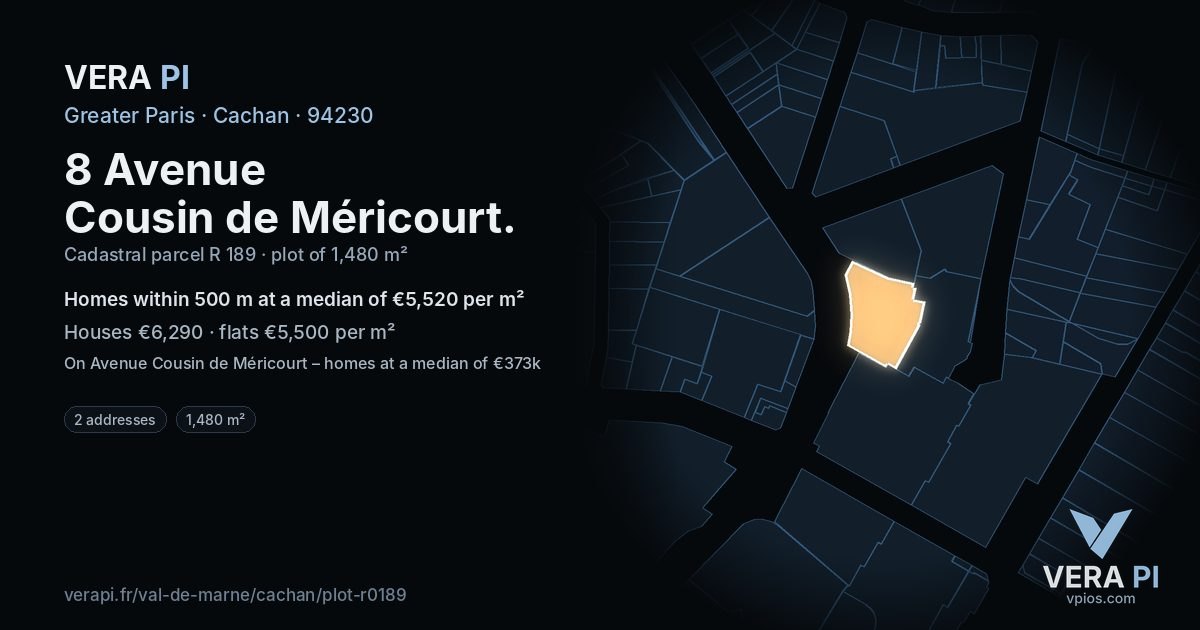 8 Avenue Cousin de Méricourt, Cachan at night – the plot lit, the parcels around coloured by the prices near them
