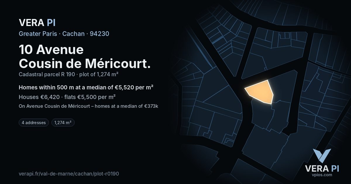 10 Avenue Cousin de Méricourt, Cachan at night – the plot lit, the parcels around coloured by the prices near them