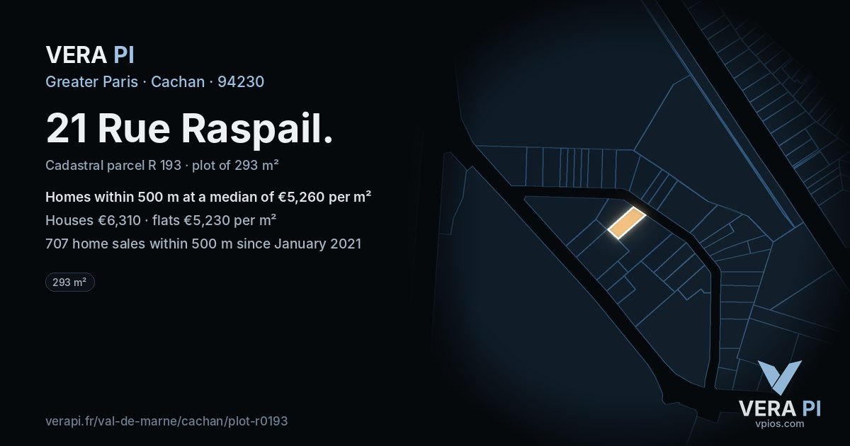 21 Rue Raspail, Cachan at night – the plot lit, the parcels around coloured by the prices near them