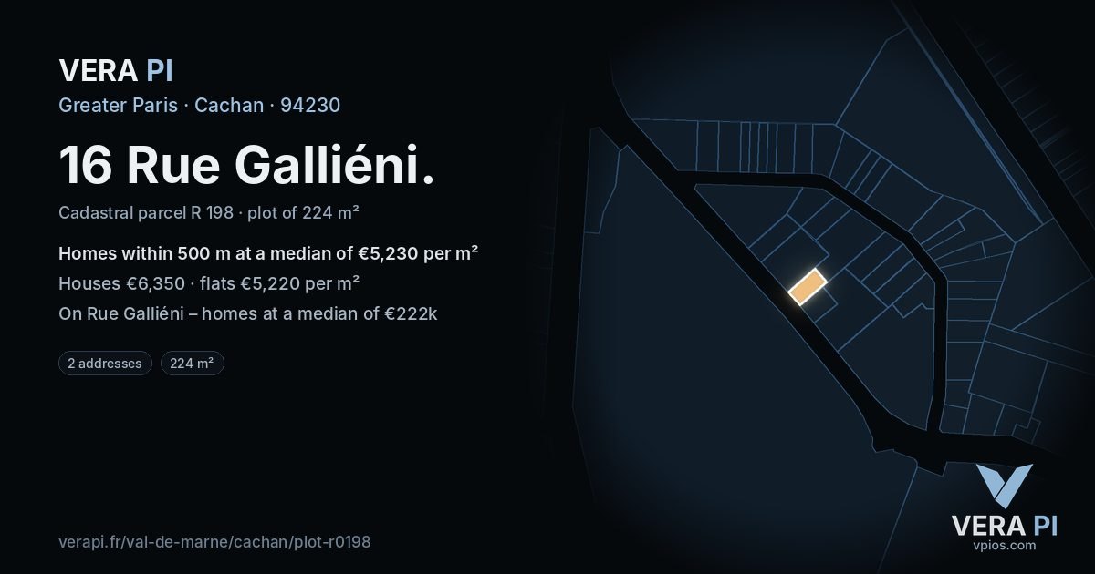 16 Rue Galliéni, Cachan at night – the plot lit, the parcels around coloured by the prices near them