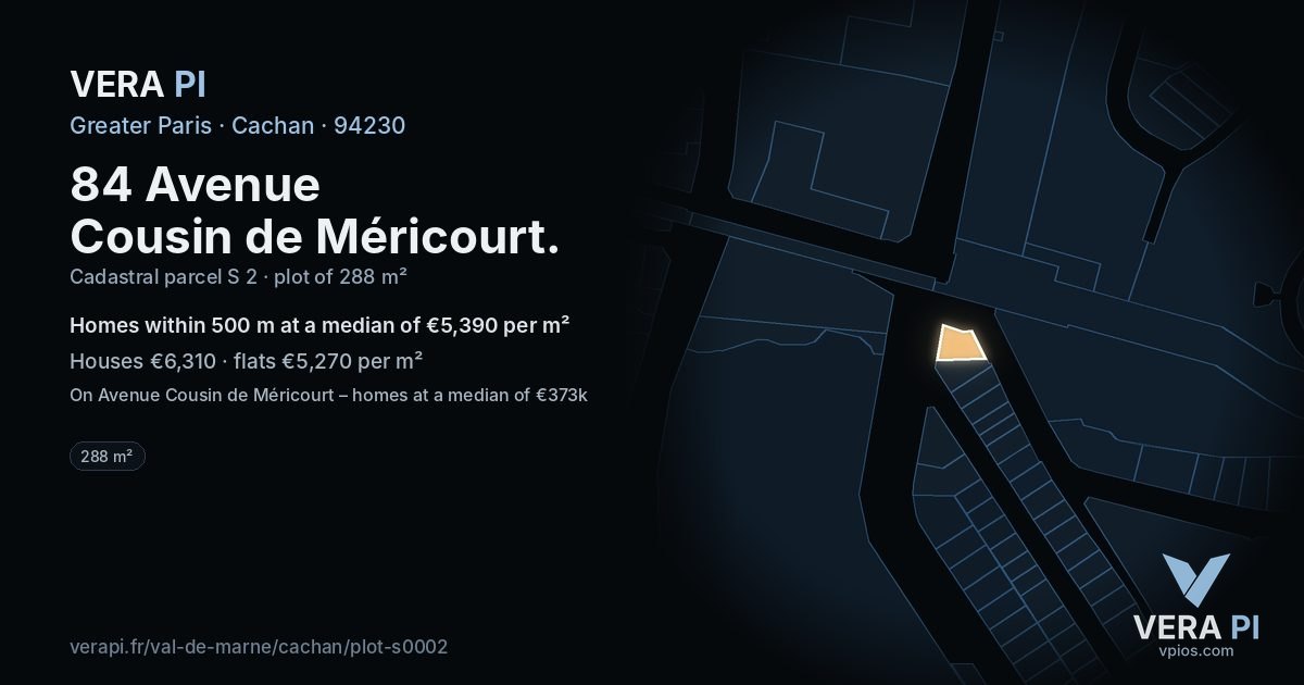 84 Avenue Cousin de Méricourt, Cachan at night – the plot lit, the parcels around coloured by the prices near them