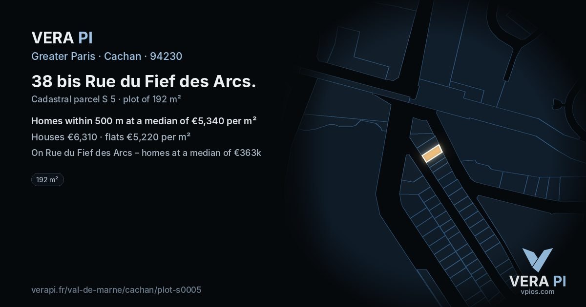 38 bis Rue du Fief des Arcs, Cachan at night – the plot lit, the parcels around coloured by the prices near them