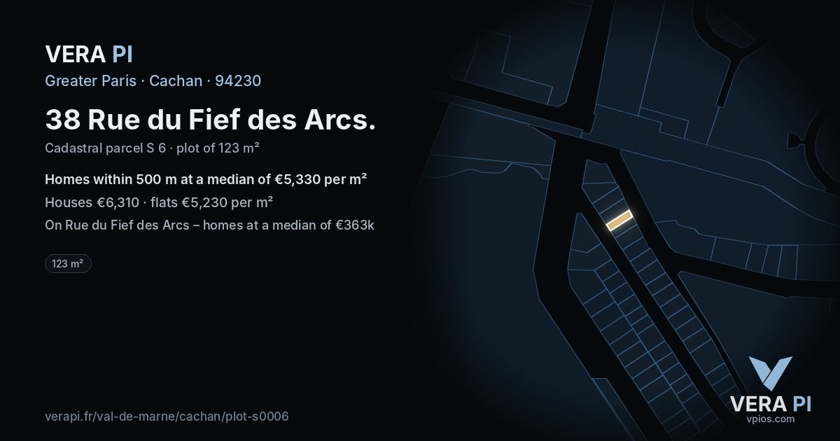 38 Rue du Fief des Arcs, Cachan at night – the plot lit, the parcels around coloured by the prices near them