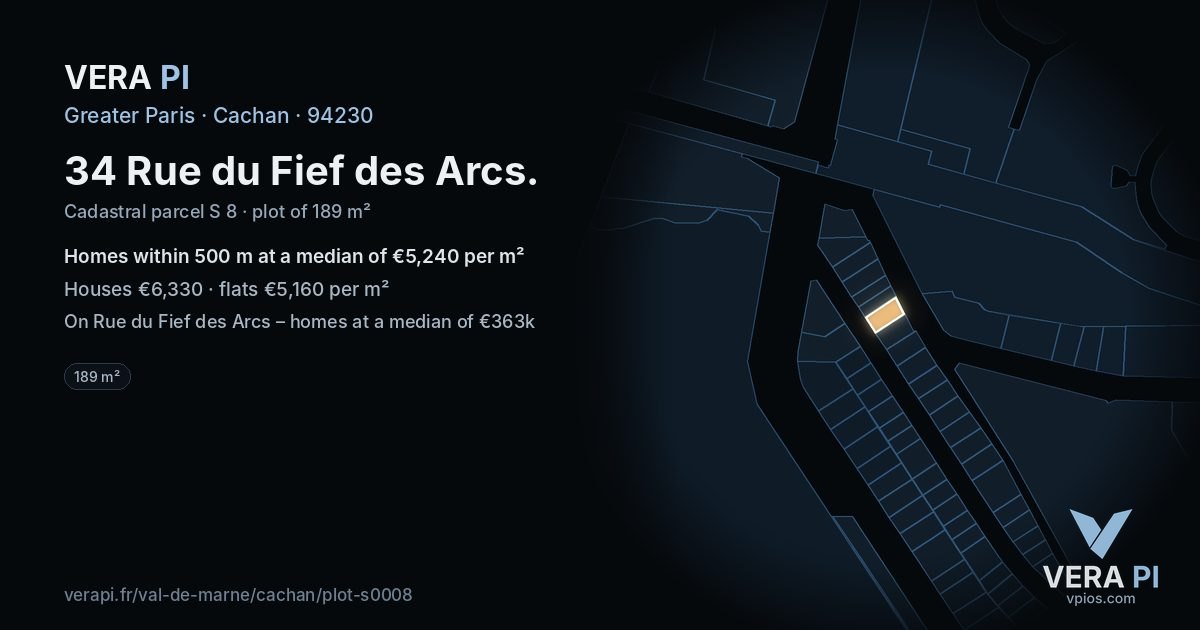 34 Rue du Fief des Arcs, Cachan at night – the plot lit, the parcels around coloured by the prices near them