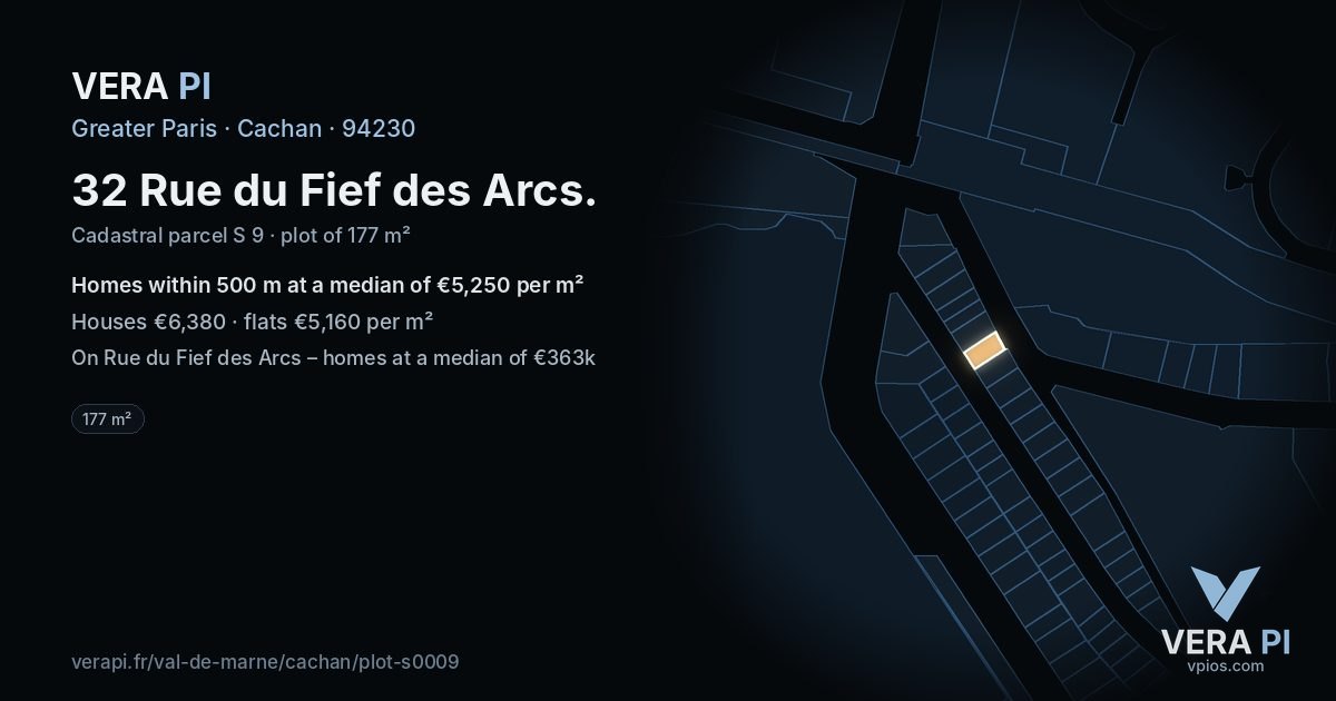 32 Rue du Fief des Arcs, Cachan at night – the plot lit, the parcels around coloured by the prices near them