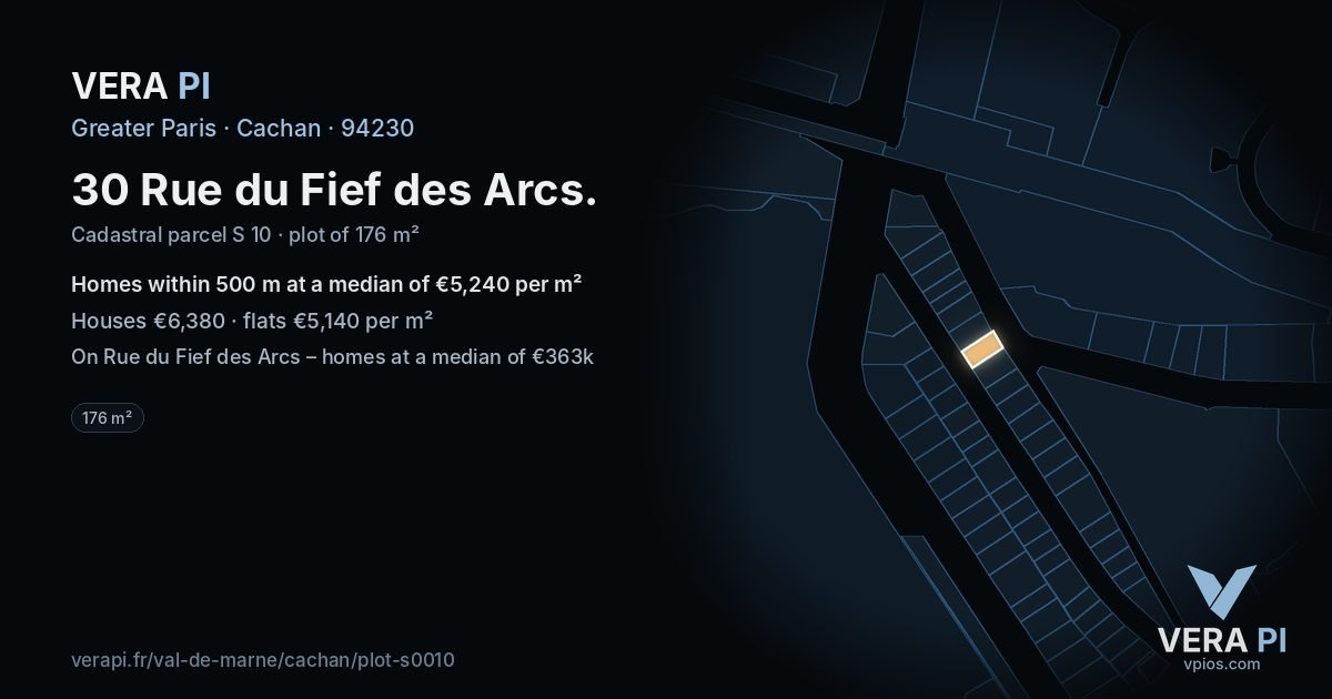 30 Rue du Fief des Arcs, Cachan at night – the plot lit, the parcels around coloured by the prices near them