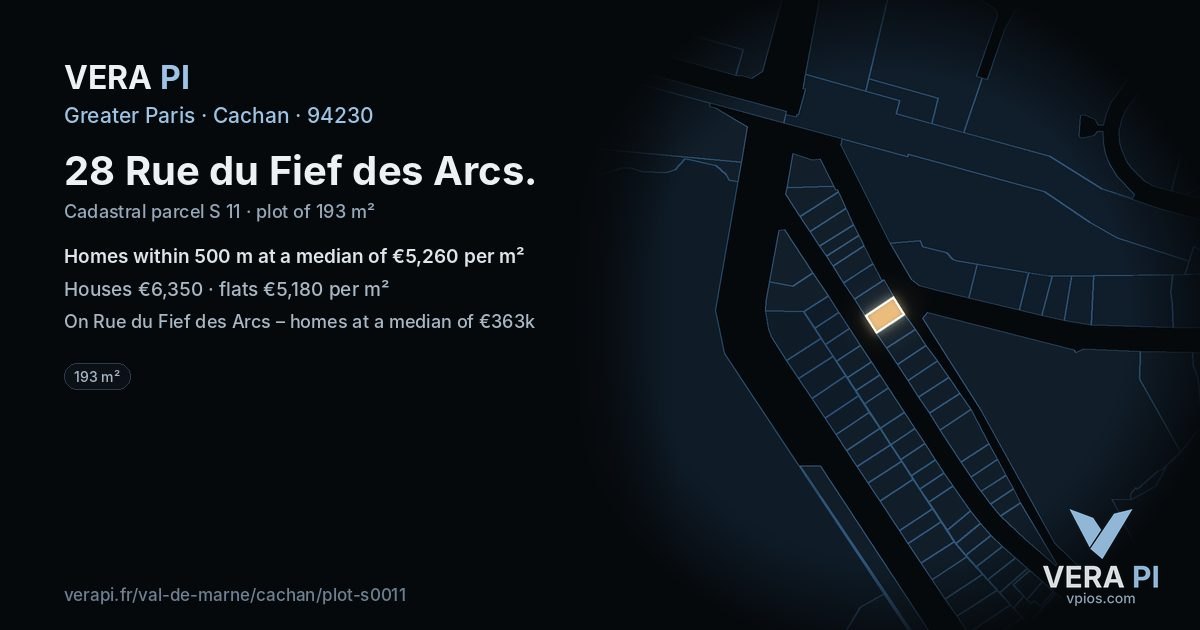 28 Rue du Fief des Arcs, Cachan at night – the plot lit, the parcels around coloured by the prices near them