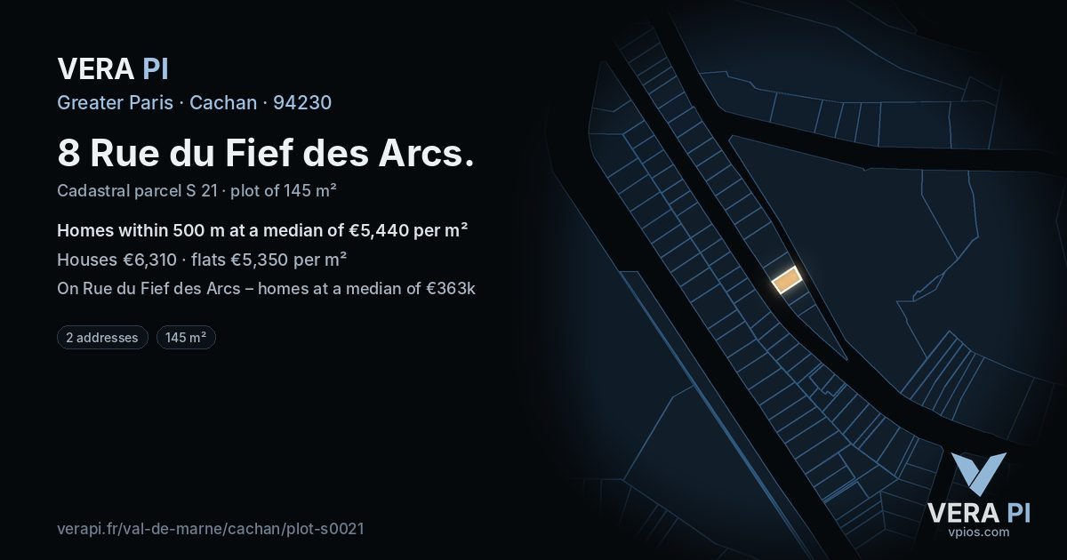 8 Rue du Fief des Arcs, Cachan at night – the plot lit, the parcels around coloured by the prices near them